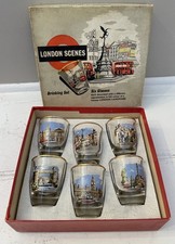 VINTAGE MID-CENTURY SHOT GLASSES - LONDON SCENES 1950's - IN PRESENTATION BOX picture
