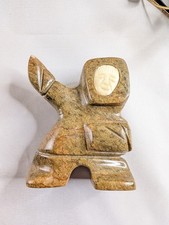 Alaskan Inuit Soapstone Carving with Inset Face - Signed ET III Eric Tetpon III picture