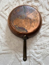 Vintage Copper Frying Pan 11” Tinned Interior Heavy Brass Handle 3 Rivet picture