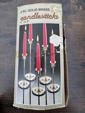 Vintage 5 Piece Set Solid Brass Graduated Candlesticks 4”-8