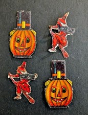 Antique L&B Germany Halloween Die Cuts Scraps Embossed Pumpkin Top Hat Witch Set picture