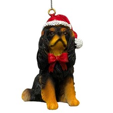 Cavalier King Charles Spaniel Dog Christmas Ornament Black Brown Tan Santa Hat picture