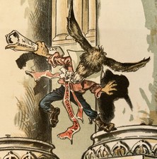 1892 Judge Mag Cover Illus. Dem Ass Thinks He's A Samson - Wild Cat Banking picture