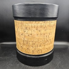 Kraftware Cork Black Leatherette Waste Basket MCM picture