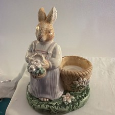 VTG Avon Springtime Collection Ceramic Rabbit Candle Holder Easter Animal Decor picture