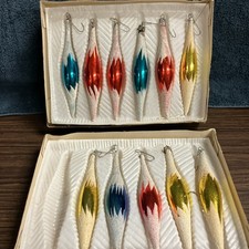 Vintage Kresge Glitter Frosted Teardrop Blown Glass Christmas Ornaments 11 Total picture