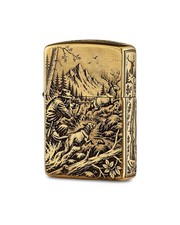 Zippo Armor Polished Brass Hunting Deer Hunter Engraved Lighter Wildlife Art picture
