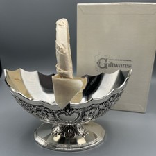 Vtg Footed Oval Sweets Basket Swing Handle Silver Plated Japan Art 6.5