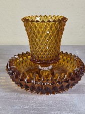 Vintage Indiana Glass Amber Diamond Point Votive Peg Candle Holder with Base picture