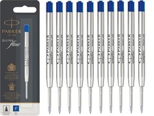 10 Genuine Parker Ballpoint Pen Refills, Blue Fine, Made In France Sealed picture