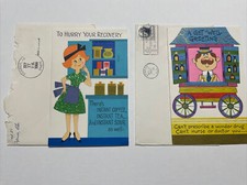 Vintage Comic 1960sGet Well Greeting Cards  with Envelopes Signed Lot Of 2 picture