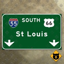 Illinois Interstate 55 South US Route 66 St. Louis highway road guide sign 15x9 picture