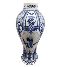 Antique 19th C Boch Freres Keramis Delft Blue White Chinoiserie Vase 8.25