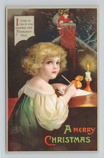 Vintage 1910s Ellen Clapsaddle Girl Writing Santa Christmas Embossed Postcard picture