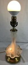 ANTIQUE 13” Hand Paintied Molded Glass Table Lamp Roses Light Brushed Finish VTG picture