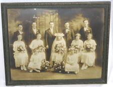 Antique 1920s Wedding Party Photograph Framed Sepia Flapper Era Jazz Age Vintage picture