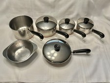 Revere Ware Pre 1968 10 Pc Copper Bottom Saucepans Fry Pan Dbl Boiler 4 Lids picture