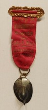 RARE W.V.F.A. FIREMAN'S MUSTER & GALA DAY JULY 26, 1924 RIBBON METAL HELMET PIN picture
