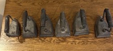 Lot of 6 Antique Cast Iron Sad Irons Wooden Handles Primitive Laundry Farmhouse picture