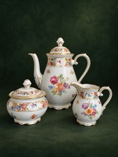 VTG US Zone Schumann Germany Empress Dresden Flowers Tea Pot Set Creamer & Sugar picture