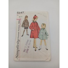 Vtg Simplicity 5147 Girls Coat Hat Sewing Pattern Size 10 Double-Breasted Cut picture