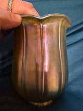 Rare Antique Steuben Gold Aurene Art Glass Tulip Shade Vases Shape 913 Pair picture