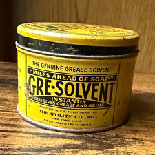 VTG 1920s Gre-Solvent 11 oz Advertising Tin Can • Art Deco Garage Memorabilia picture