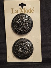 RARE Vtg La Mode Silver Tone Golf Club Crest Buttons Original Card 1950-1970s picture