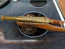 Vintage Antique Decor Non Firing Bronze Brass Wood Wheels Base Moving Cannon 13” picture