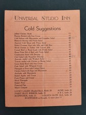 1930s antique UNIVERSAL STUDIO INN hollywood ca MENU cold suggestions beer picture