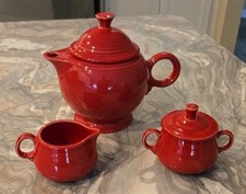 Fiesta Scarlet Red Large Teapot with Lid, Sugar & Cream Retired Fiestaware picture