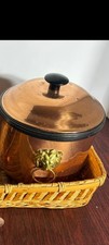 Vintage Copper Ice Bucket Lion Head Handles Mid Century Hollywood Regency Tongs picture