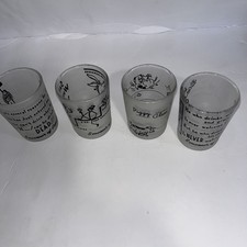 Set Of 4 Vtg Hazel Atlas Frosted Novelty/Funny Shot Glasses-Souvenir Of Canada picture