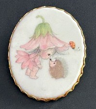 RARE Vintage 1973 Hallmark Cameo Pin PIXIE GIRL HEDGEHOG Friendship Brooch picture