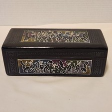 Vintage Olinalá Lacquer Box - Mexican Folk Art - Hand-Etched Rayado Animal Motif picture