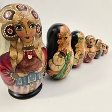 Vintage Russian Nesting Dolls 7 Pcs Hand Painted Wood Signed Loseva 1997 Folk picture