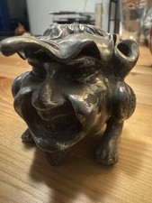 Antique Victorian Bronze Grotesque Imp Gargoyle Figural Inkwell Glass Insert picture