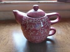 Porcelain Teapot Vermillion Red With Flowers Personal Tea Pot & Cup WORLD MARKET picture