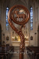 Wooden Bishop Crozier Carved Lamb of God Clergy Pastoral Staff 72