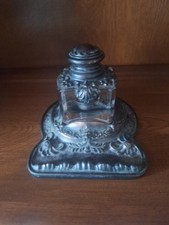 Victorian 1899 Antique Brass and Glass Inkwell W SCH William Schaefer & Co picture