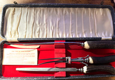 Vintage Lewis Rose & Co Ltd Sheffield Stag Horn 3-Pc Carving Set w/ Case picture