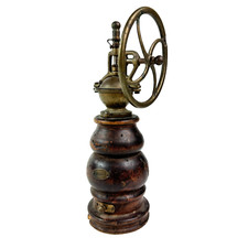 Vtg Antique Pepper Mill Grinder Acciaio Temperato Italian Worm Wood Base 10in picture