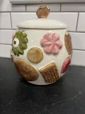 Vintage Los Angeles Potteries “Cookies All Over” Cookie Jar Walnut Finial 1950 picture