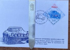 LANCIA ITALIAN CAR, SILVER 925 PAPER CUTTER W/RALLYE DE MONTECARLO ENVELOPE picture