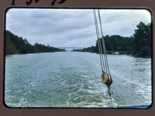 River Canal Bridge Scene Color Slide 1975 Boat Americana Travel Vintage picture