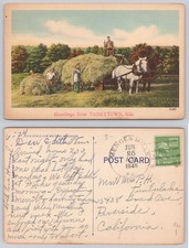 Taneytown MD Hay Harvest Linen Postcard 1949 Menges Mills Postmark Farm picture