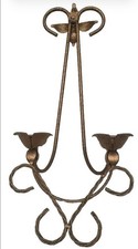 Nice MCM VTG Wall Sconces Candle Holders 2 Arm Flower Design Metal picture