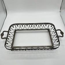 Vntg Silver Plated Footed Marinex Glass Casserole Dish Server Holder 14.5”x 9.5” picture