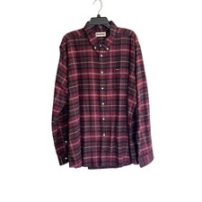 Barbour Plaid Flannel Shirt Burgundy Check Button Down Cotton  XXL Cabincore picture