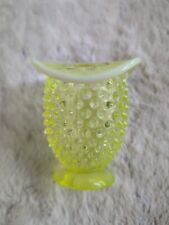 Fenton Topaz Vaseline Opalescent Hobnail Hat Mini Fan Vase 3.5 In Uranium Glass picture
